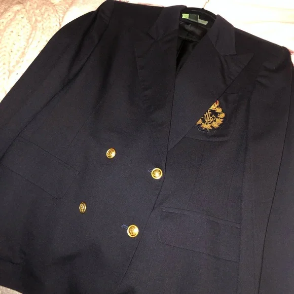 Lauren Ralph Lauren Double-Breasted Navy Blazer With Lauren Crest - Picture 2 of 11